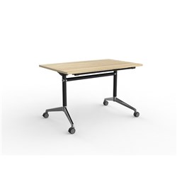 OLG MODULUS FLIP TABLE 1200W X 750D X 720MMH BLACK FRAME CHROME FEET NEW OAK TOP