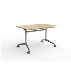 OLG MODULUS FLIP TABLE 1200W X 750D X 720MMH WHITE FRAME CHROME FEET NEW OAK TOP