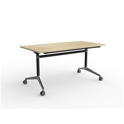 OLG MODULUS FLIP TABLE 1500W X 750D X 720MMH BLACK FRAME CHROME FEET NEW OAK TOP