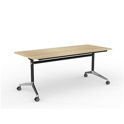 OLG MODULUS FLIP TABLE 1800W X 750D X 720MMH BLACK FRAME CHROME FEET NEW OAK TOP