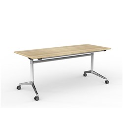 OLG MODULUS FLIP TABLE 1800W X 750D X 720MMH WHITE FRAME CHROME FEET NEW OAK TOP
