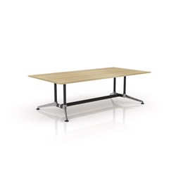 OLG MODULUS MEETING TABLE TWIN POST COLLAR LEG 2400W X 1200D X 720MMH OAK TOP BLACK FRAME