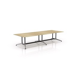 OLG MODULUS MEETING TABLE TWIN POST COLLAR LEG 3600W X 1200DX 720MMH OAK TOP BLACK FRAME