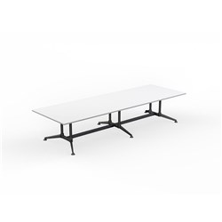 OLG MODULUS MEETING TABLE TWIN POST COLLAR LEG 3600W X 1200D X 720MMH WHT TOP ALL BLK FRAME