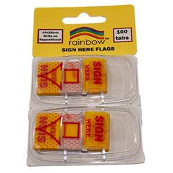 RAINBOW SIGN HERE FLAGS 25 X 44MM YELLOW PACK OF 2