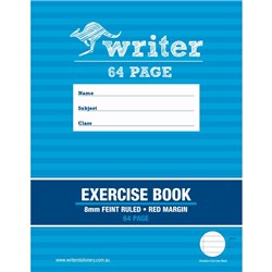 WRITER EXERCISE BOOK 225 X 175MM 64 PAGE 8MM RULED RED MARGIN