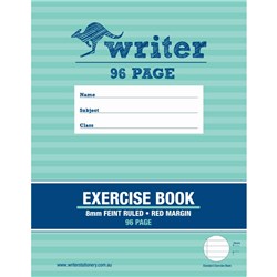 WRITER EXERCISE BOOK 225 X 175MM 96 PAGE 8MM RULED RED MARGIN