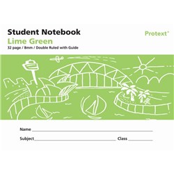 PROTEXT STUDENT NOTE BOOK 240 X 175MM DOUBLE RULED 8MM/GUIDE 32 PAGE LIME GREEN