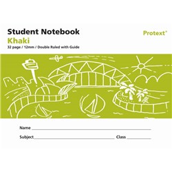 PROTEXT STUDENT NOTE BOOK 240 X 175MM DOUBLE RULED 12MM/GUIDE 32 PAGE KHAKI