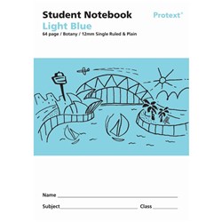 PROTEXT STUDENT NOTE BOOK 250 X 175MM SINGLE RULED 12MM/PLAIN 64 PAGE LIGHT BLUE