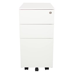 STEELCO SLIMLINE MOBILE PEDESTAL 2 DRAWER 1 FILE 300W X 500D X 615MMH WHITE