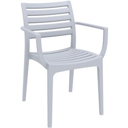 ARTEMIS DINING CHAIR WITH ARMS INDOOR OUTDOOR STACKABLE POLYPROPYLENE SILVER GREY