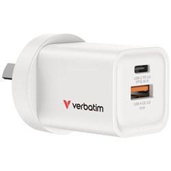 VERBATIM GAN DUAL USB A/C CHARGER 35W WHITE