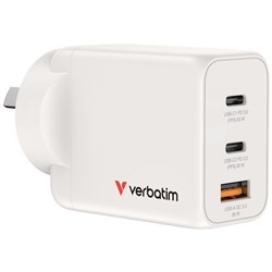 VERBATIM GAN 3 PORT USB A/C CHARGER 65W WHITE