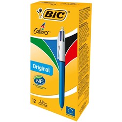 BIC 4 COLOURS ORIGINAL BALLPOINT PENS RETRACTABLE MEDIUM 1MM BOX OF 12