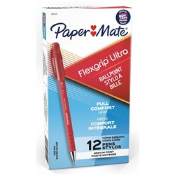 PAPERMATE FLEXGRIP ULTRA BALLPOINT PENS MEDIUM 1.0MM RED BOX OF 12
