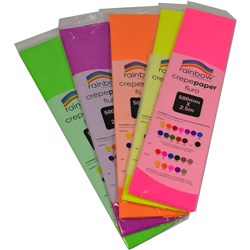 RAINBOW FLURO CREPE PAPER 500MM X 2.5M ASSORTED PACK OF 5
