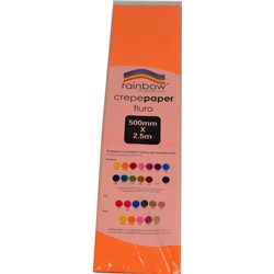 RAINBOW FLURO CREPE PAPER 500MM X 2.5M ORANGE