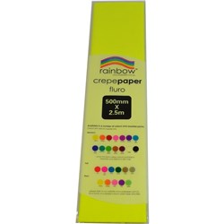RAINBOW FLURO CREPE PAPER 500MM X 2.5M YELLOW