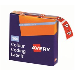 AVERY ALPHABET CODING LABEL P SIDE TAB 25X38MM DARK ORANGE BOX OF 500