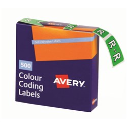 AVERY ALPHABET CODING LABEL R SIDE TAB 25X38MM LIGHT GREEN BOX OF 500