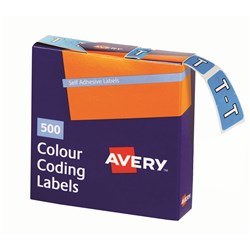 AVERY ALPHABET CODING LABEL T SIDE TAB 25X38MM BLUE BOX OF 500