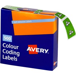AVERY NUMERIC CODING LABEL 4 SIDE TAB 25X38MM LIGHT GREEN BOX OF 500