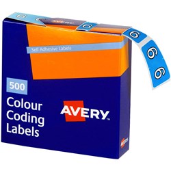 AVERY NUMERIC CODING LABEL 6 SIDE TAB 25X38MM BLUE BOX OF 500