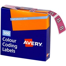AVERY NUMERIC CODING LABEL 8 SIDE TAB 25X38MM MAUVE BOX OF 500