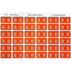 AVERY ALPHABET CODING LABEL D SIDE TAB 25X38MM DARK ORANGE PACK OF 180