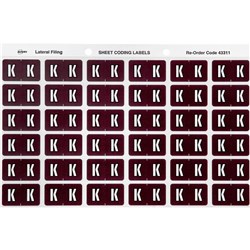 AVERY ALPHABET CODING LABEL K SIDE TAB 25X38MM BROWN PACK OF 180