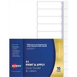 AVERY L7455-5 PRINT & APPLY LABEL DIVIDERS A4 5 TABS CLEAR