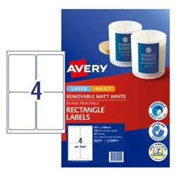 AVERY REMOVABLE LABELS L7169REV 99.1X139MM RECTANGLE MATTE WHITE 4UP 100 LABELS