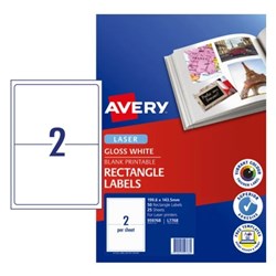 AVERY PRINTABLE LABELS L7768 199.6X143.5MM RECTANGLE PHOTO GLOSS WHITE 2UP 50 LABELS