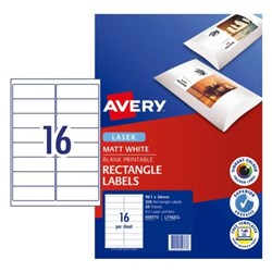 AVERY PRINTABLE LABELS L7162CL 99.1 X 34MM RECTANGLE PHOTO MATTE WHITE 16UP 320 LABELS