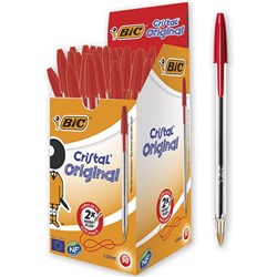 BIC CRISTAL ORIGINAL BALLPOINT PEN MEDIUM 1MM RED BOX OF 50