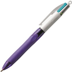 BIC 4 COLOUR FASHION GRIP BALLPOINT PEN RETRACTABLE MEDIUM 1MM BOX OF 10
