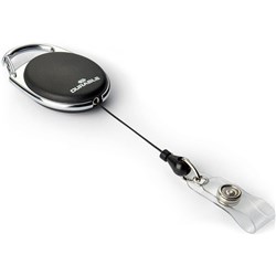 DURABLE NAME BADGE REEL STYLE WITH SNAP BUTTON STRAP 80CM BLACK PACK OF 10