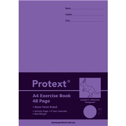 PROTEXT EXERCISE BOOK A4 8MM RULED 70GSM 48 PAGE RED MARGIN KANGAROO