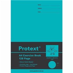 PROTEXT EXERCISE BOOK A4 8MM RULED 70GSM 128 PAGE RED MARGIN OWL