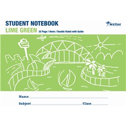 WRITER STUDENT NOTEBOOK 175X240MM 8MM DOUBLE RULED 32 PAGES LIME GREEN