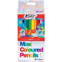 TEXTA MAXI TRIANGULAR COLOURED PENCILS ASSORTED PACK OF 10