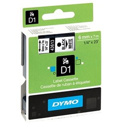 DYMO D1 LABEL CASSETTE TAPE 6MMX7M BLACK ON WHITE