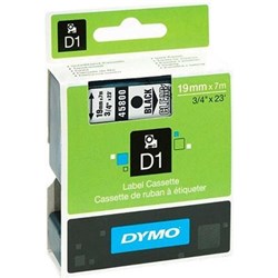 DYMO D1 LABEL CASSETTE TAPE 19MMX7M BLACK ON CLEAR