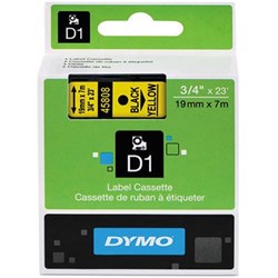 DYMO D1 LABEL CASSETTE TAPE 19MMX7M BLACK ON YELLOW