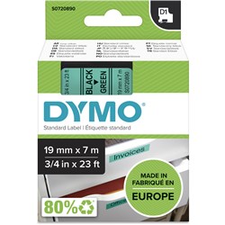 DYMO D1 LABEL CASSETTE TAPE 19MMX7M BLACK ON GREEN