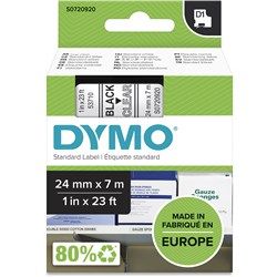 DYMO D1 LABEL CASSETTE TAPE 24MMX7M BLACK ON CLEAR