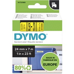 DYMO D1 LABEL CASSETTE TAPE 24MMX7M BLACK ON YELLOW