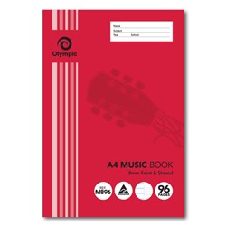 OLYMPIC M896 MUSIC BOOK A4 8MM FEINT AND STAVED RULED 96 PAGE