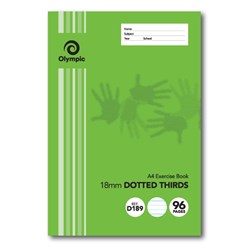 OLYMPIC D189 EXERCISE BOOK A4 96 PAGE 18MM DOTTED THIRDS WITH RED MARGIN